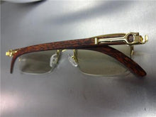 Rectangle Gold Frame Clear Lens Wooden Glasses