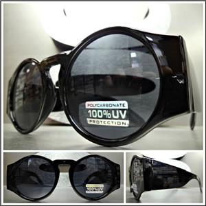 Retro Round Thick Frame Sunglasses- Dark Lens/ Black Frame