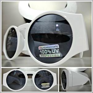 Retro Round Thick Frame Sunglasses- White Frame