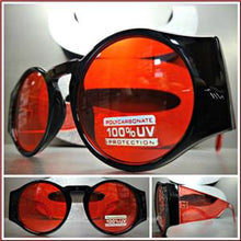 Retro Round Thick Frame Sunglasses- Red Lens/ Black Frame