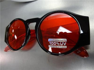 Retro Round Thick Frame Sunglasses- Red Lens/ Black Frame
