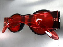 Retro Round Thick Frame Sunglasses- Red Lens/ Black Frame