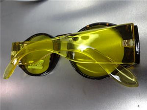 Retro Round Thick Frame Sunglasses- Yellow Lens/ Tortoise Frame