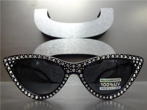 Retro Rhinestone Cat Eye Sunglasses- Black/ Clear Rhinestones