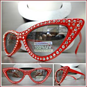 Retro Rhinestone Cat Eye Sunglasses- Red