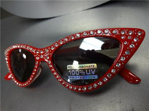 Retro Rhinestone Cat Eye Sunglasses- Red