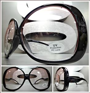 Oversized Plastic Round Frame Sunglasses- Black Frame/ Light Pink Lens