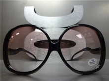 Oversized Plastic Round Frame Sunglasses- Black Frame/ Light Pink Lens