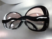 Oversized Plastic Round Frame Sunglasses- Black Frame/ Light Pink Lens