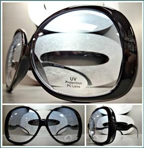 Oversized Plastic Round Frame Sunglasses- Black Frame/ Light Blue Lens