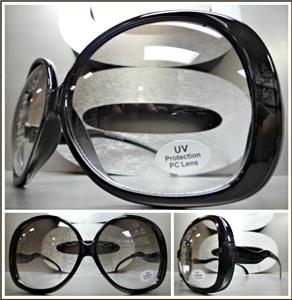 Oversized Plastic Round Frame Sunglasses- Black Frame/ Brown Gradient Lens