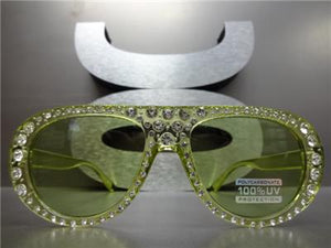 Bedazzled Rhinestone Transparent Frame Sunglasses- Green