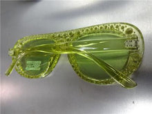 Bedazzled Rhinestone Transparent Frame Sunglasses- Green