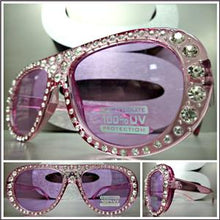 Bedazzled Rhinestone Transparent Frame Sunglasses- Purple