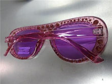 Bedazzled Rhinestone Transparent Frame Sunglasses- Purple