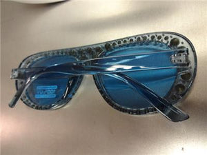 Bedazzled Rhinestone Transparent Frame Sunglasses- Blue