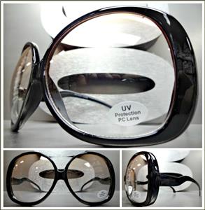 Oversized Plastic Round Frame Sunglasses- Black Frame/ Peach & Yellow Lens