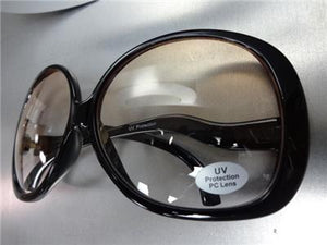 Oversized Plastic Round Frame Sunglasses- Black Frame/ Peach & Yellow Lens