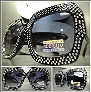 Oversized Sparkling Bling Square Sunglasses- Black