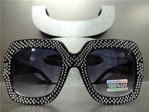 Oversized Sparkling Bling Square Sunglasses- Black