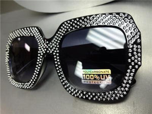Oversized Sparkling Bling Square Sunglasses- Black