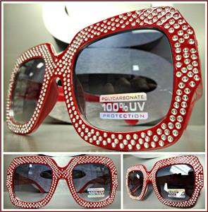 Oversized Sparkling Bling Square Sunglasses- Red