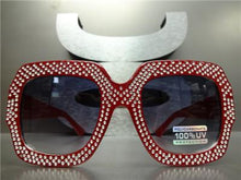 Oversized Sparkling Bling Square Sunglasses- Red