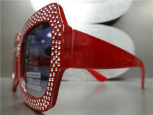 Oversized Sparkling Bling Square Sunglasses- Red