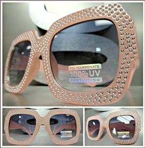 Oversized Sparkling Bling Square Sunglasses- Pink