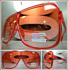 Oversized Transparent Square Frame Sunglasses- Red
