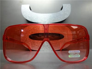 Oversized Transparent Square Frame Sunglasses- Red