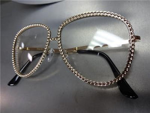 Metal Etched Aviator Clear Lens Glasses- Gold Frame