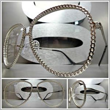 Metal Etched Aviator Clear Lens Glasses- Silver Frame