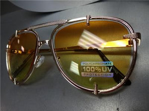 Metal Frame Aviator Sunglasses- Rose Gold Frame/ Orange Yellow Ombre Lens