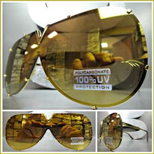 Vintage Shield Style Flat Lens Sunglasses- Gold Mirrored Lens
