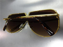 Vintage Shield Style Flat Lens Sunglasses- Gold Mirrored Lens
