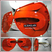 Vintage Shield Style Flat Lens Sunglasses- Red Lens
