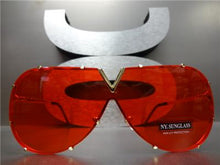 Vintage Shield Style Flat Lens Sunglasses- Red Lens