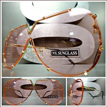 Vintage Shield Style Flat Lens Sunglasses- Pink Lens