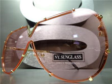 Vintage Shield Style Flat Lens Sunglasses- Pink Lens