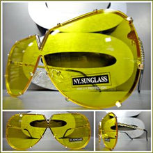 Vintage Shield Style Flat Lens Sunglasses- Yellow Lens