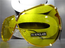Vintage Shield Style Flat Lens Sunglasses- Yellow Lens
