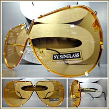 Vintage Shield Style Flat Lens Sunglasses- Orange Lens