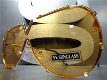 Vintage Shield Style Flat Lens Sunglasses- Orange Lens