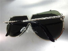 Vintage Shield Style Flat Lens Sunglasses- Green Lens