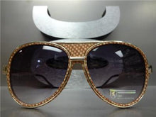 Tear Drop Style Sunglasses- Gold & Brown Carbon Fiber
