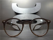 Faux Wood Round Clear Lens Glasses- Dark Wood