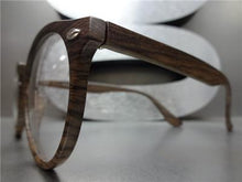 Faux Wood Round Clear Lens Glasses- Dark Wood