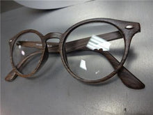 Faux Wood Round Clear Lens Glasses- Dark Wood