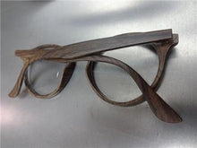 Faux Wood Round Clear Lens Glasses- Dark Wood